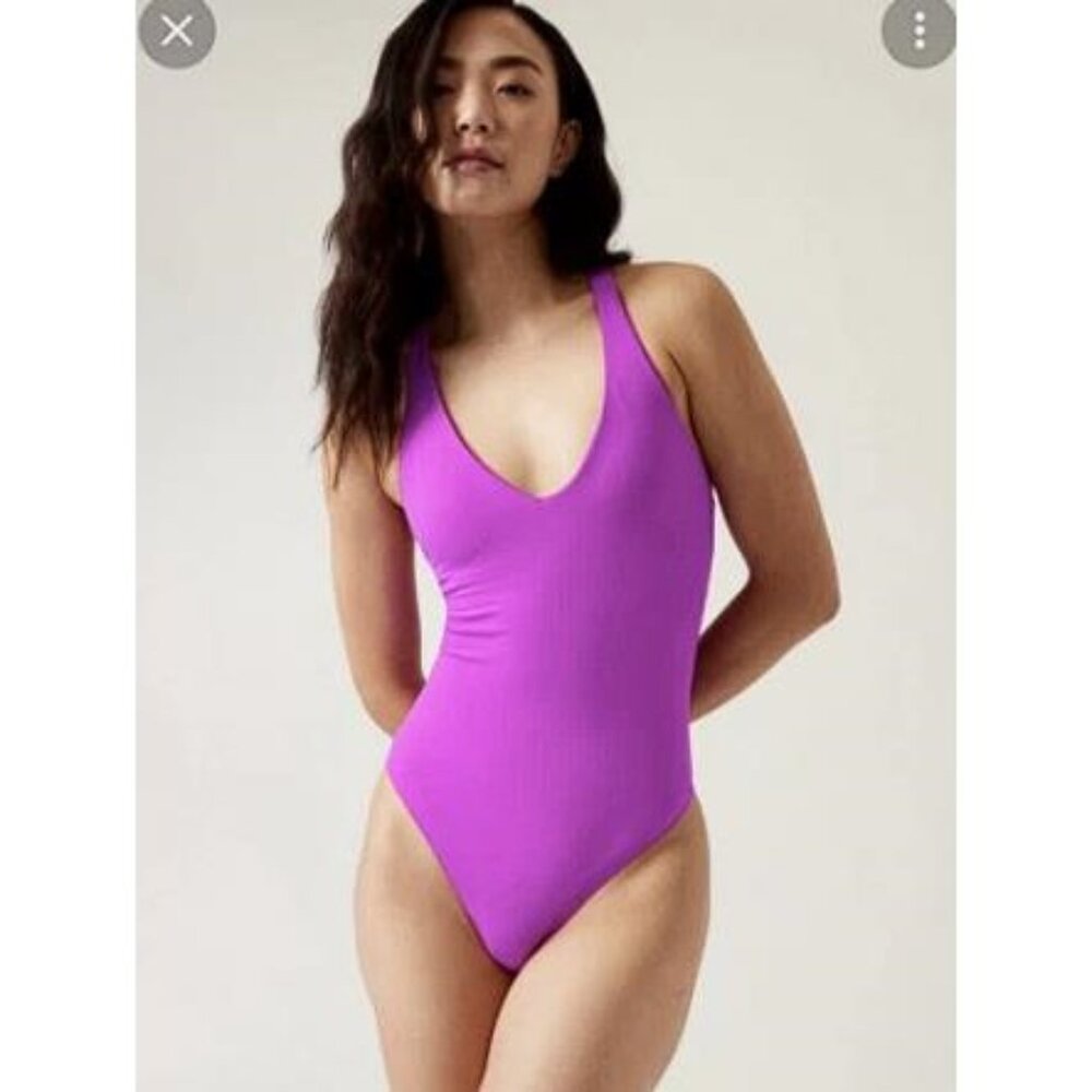 ATHLETA Transcend V-Neck Tank Bodysuit In Jazzy Purple Sz Medium